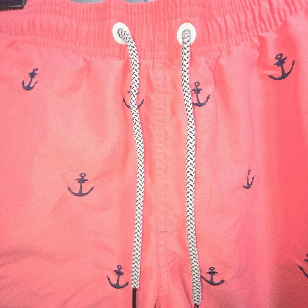 Maamgic Swim Trunks Men Medium Pink Polyester Anchor Print Nautical Beach Shorts